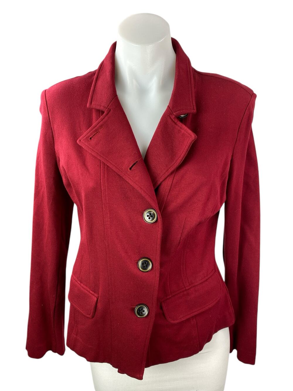 Cabi Women's Red Long Sleeve Button Down Collared Blazer Coat Suit Jacket Size 4